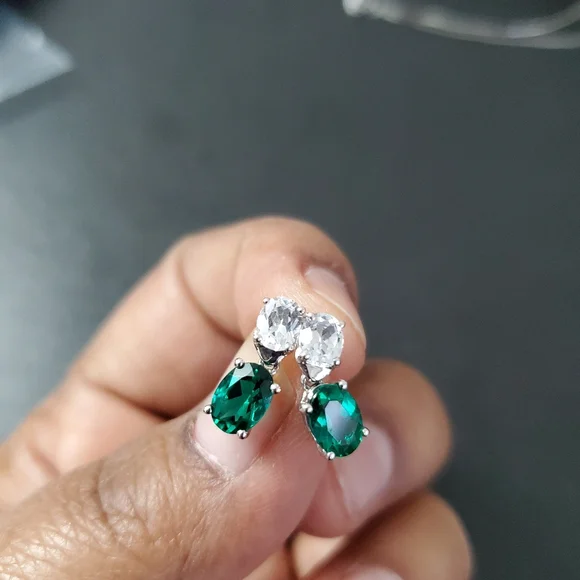 10K Gold Emerald and Sapphire Earrings - Picture 3 of 9